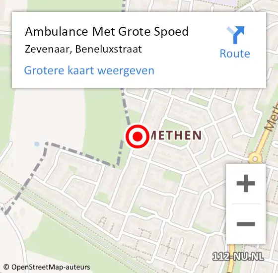 Locatie op kaart van de 112 melding: Ambulance Met Grote Spoed Naar Zevenaar, Beneluxstraat op 14 augustus 2016 14:11