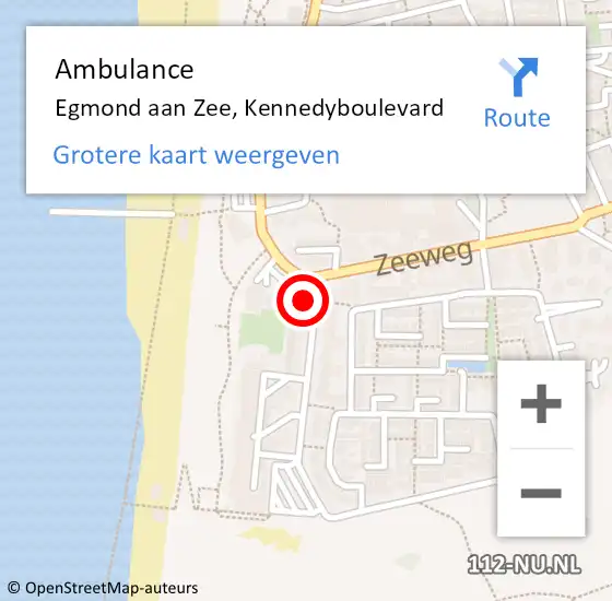 Locatie op kaart van de 112 melding: Ambulance Egmond aan Zee, Kennedyboulevard op 14 augustus 2016 14:51