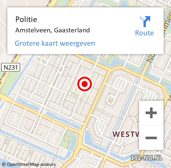 Locatie op kaart van de 112 melding: Politie Amstelveen, Gaasterland op 14 augustus 2016 15:28