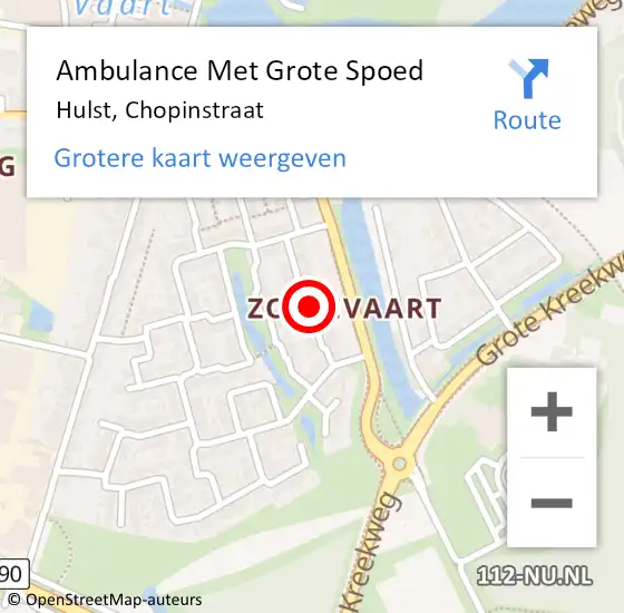 Locatie op kaart van de 112 melding: Ambulance Met Grote Spoed Naar Hulst, Chopinstraat op 14 augustus 2016 15:55