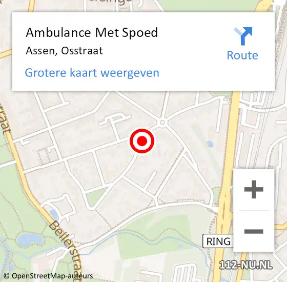 Locatie op kaart van de 112 melding: Ambulance Met Spoed Naar Assen, Osstraat op 14 augustus 2016 17:45