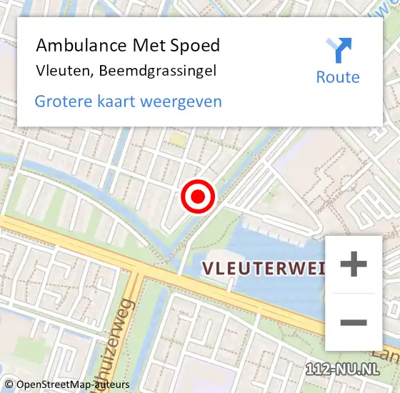 Locatie op kaart van de 112 melding: Ambulance Met Spoed Naar Vleuten, Beemdgrassingel op 14 augustus 2016 19:19
