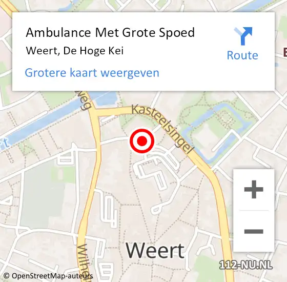 Locatie op kaart van de 112 melding: Ambulance Met Grote Spoed Naar Weert, De Hoge Kei op 14 augustus 2016 20:05