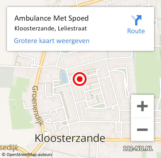 Locatie op kaart van de 112 melding: Ambulance Met Spoed Naar Kloosterzande, Leliestraat op 14 augustus 2016 21:05