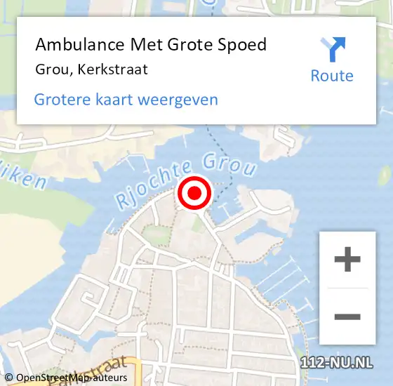 Locatie op kaart van de 112 melding: Ambulance Met Grote Spoed Naar Grou, Kerkstraat op 14 augustus 2016 22:06