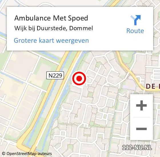 Locatie op kaart van de 112 melding: Ambulance Met Spoed Naar Wijk bij Duurstede, Dommel op 14 augustus 2016 23:06