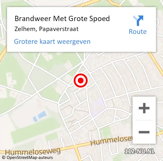 Locatie op kaart van de 112 melding: Brandweer Met Grote Spoed Naar Zelhem, Papaverstraat op 14 augustus 2016 23:15