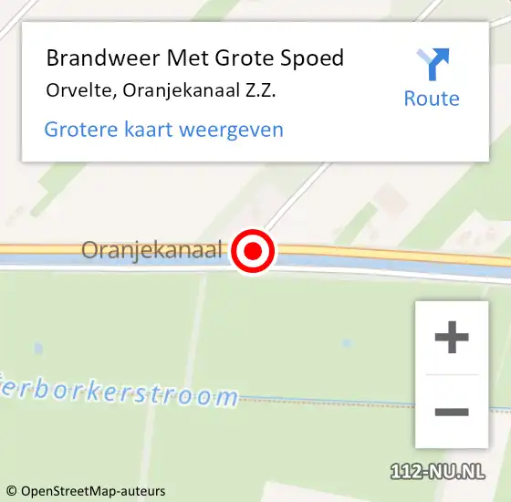 Locatie op kaart van de 112 melding: Brandweer Met Grote Spoed Naar Orvelte, Oranjekanaal Z.Z. op 15 augustus 2016 02:31