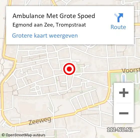 Locatie op kaart van de 112 melding: Ambulance Met Grote Spoed Naar Egmond aan Zee, Trompstraat op 15 augustus 2016 02:53