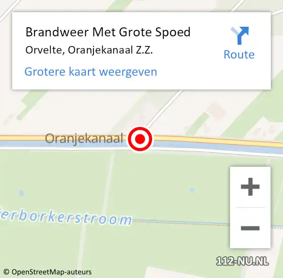 Locatie op kaart van de 112 melding: Brandweer Met Grote Spoed Naar Orvelte, Oranjekanaal Z.Z. op 15 augustus 2016 03:12