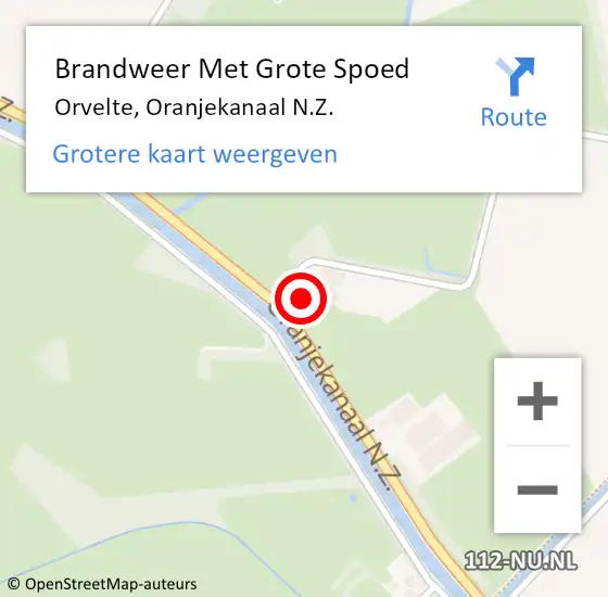 Locatie op kaart van de 112 melding: Brandweer Met Grote Spoed Naar Orvelte, Oranjekanaal N.Z. op 15 augustus 2016 03:36