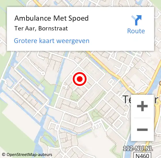 Locatie op kaart van de 112 melding: Ambulance Met Spoed Naar Ter Aar, Bornstraat op 15 augustus 2016 04:31