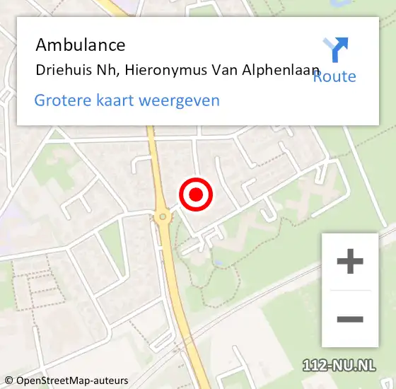 Locatie op kaart van de 112 melding: Ambulance Driehuis Nh, Hieronymus Van Alphenlaan op 15 augustus 2016 07:36