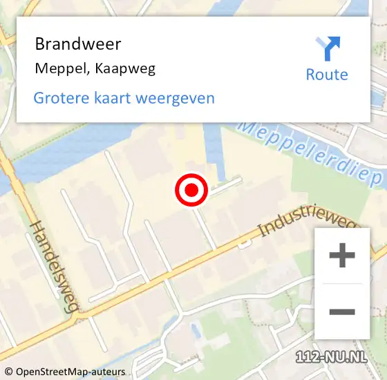 Locatie op kaart van de 112 melding: Brandweer Meppel, Kaapweg op 15 augustus 2016 08:05