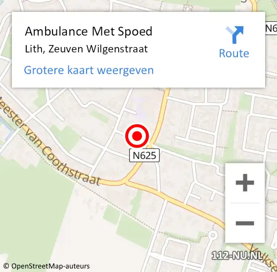 Locatie op kaart van de 112 melding: Ambulance Met Spoed Naar Lith, Zeuven Wilgenstraat op 15 augustus 2016 08:20