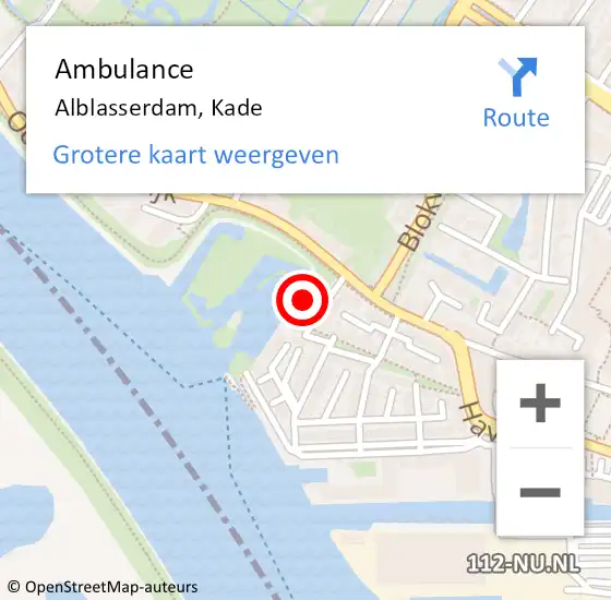 Locatie op kaart van de 112 melding: Ambulance Alblasserdam, Kade op 15 augustus 2016 08:22