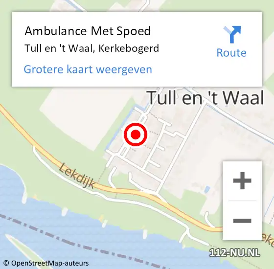 Locatie op kaart van de 112 melding: Ambulance Met Spoed Naar Tull en 't Waal, Kerkebogerd op 15 augustus 2016 08:45