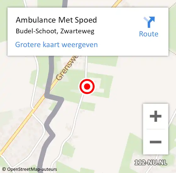 Locatie op kaart van de 112 melding: Ambulance Met Spoed Naar Budel-Schoot, Zwarteweg op 15 augustus 2016 10:12