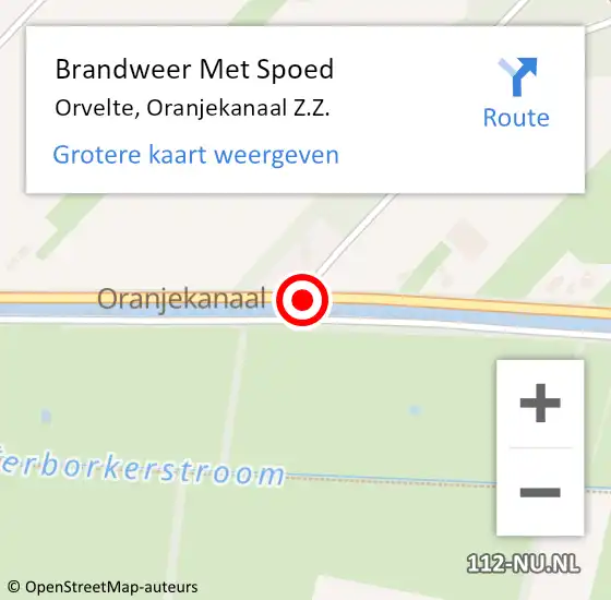 Locatie op kaart van de 112 melding: Brandweer Met Spoed Naar Orvelte, Oranjekanaal Z.Z. op 15 augustus 2016 12:46