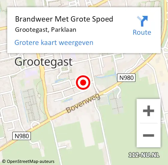 Locatie op kaart van de 112 melding: Brandweer Met Grote Spoed Naar Grootegast, Parklaan op 15 augustus 2016 12:52