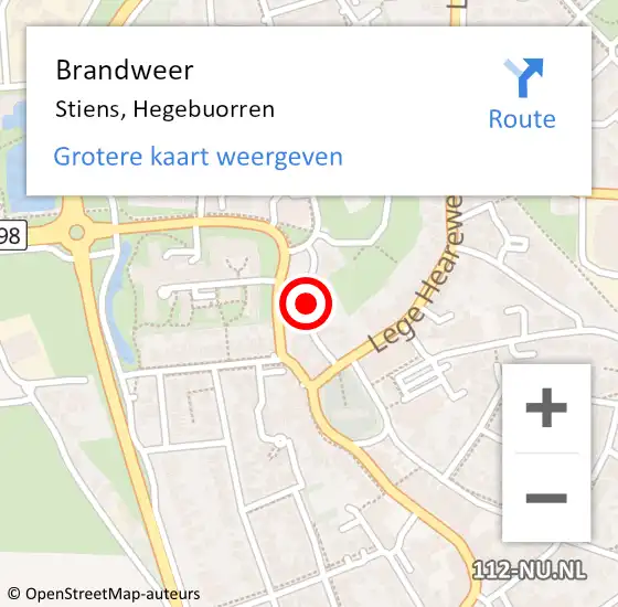 Locatie op kaart van de 112 melding: Brandweer Stiens, Hegebuorren op 15 augustus 2016 14:30