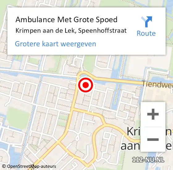 Locatie op kaart van de 112 melding: Ambulance Met Grote Spoed Naar Krimpen aan de Lek, Speenhoffstraat op 15 augustus 2016 14:48