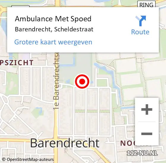 Locatie op kaart van de 112 melding: Ambulance Met Spoed Naar Barendrecht, Scheldestraat op 15 augustus 2016 14:57