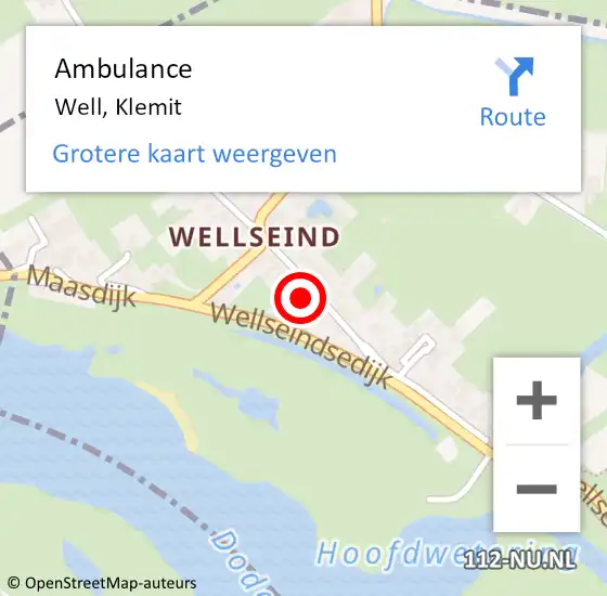 Locatie op kaart van de 112 melding: Ambulance Well, Klemit op 15 augustus 2016 15:45