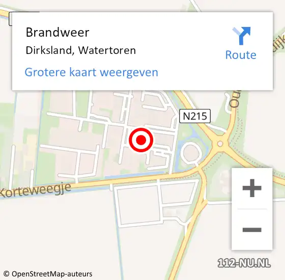 Locatie op kaart van de 112 melding: Brandweer Dirksland, Watertoren op 15 augustus 2016 15:58