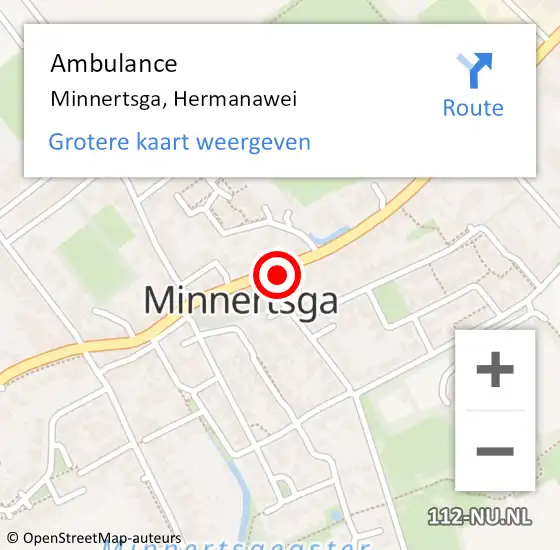 Locatie op kaart van de 112 melding: Ambulance Minnertsga, Hermanawei op 15 augustus 2016 16:21