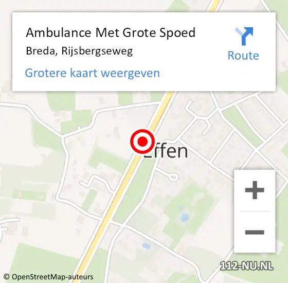 Locatie op kaart van de 112 melding: Ambulance Met Grote Spoed Naar Breda, Rijsbergseweg op 15 augustus 2016 16:33