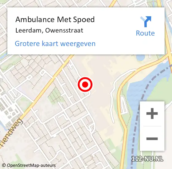 Locatie op kaart van de 112 melding: Ambulance Met Spoed Naar Leerdam, Owensstraat op 15 augustus 2016 18:29