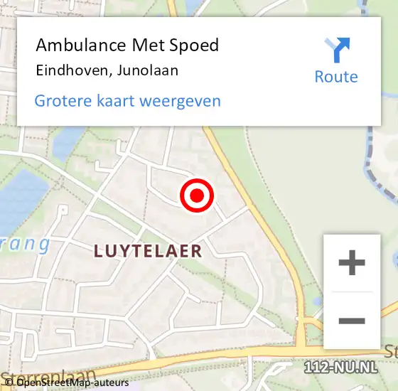 Locatie op kaart van de 112 melding: Ambulance Met Spoed Naar Eindhoven, Junolaan op 15 augustus 2016 18:40