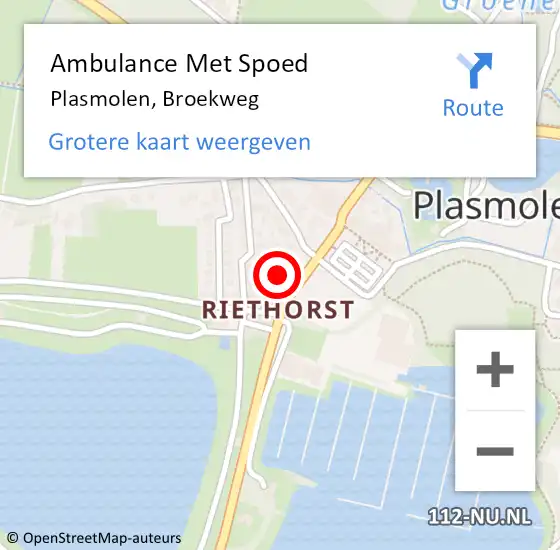 Locatie op kaart van de 112 melding: Ambulance Met Spoed Naar Plasmolen, Broekweg op 15 augustus 2016 20:14