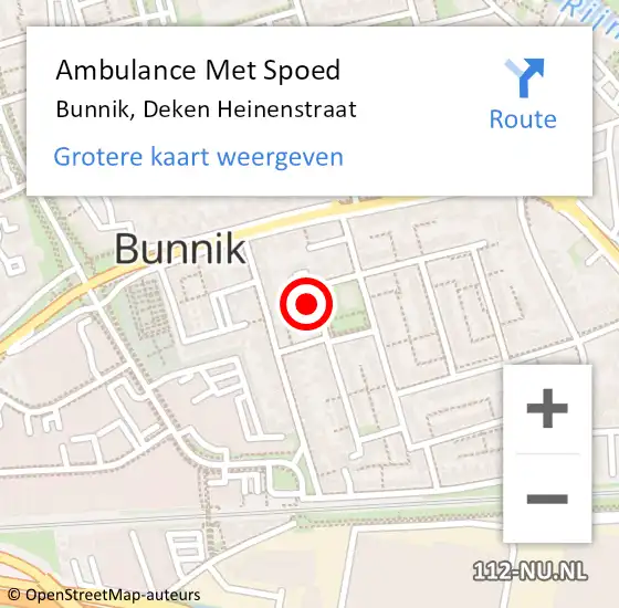 Locatie op kaart van de 112 melding: Ambulance Met Spoed Naar Bunnik, Deken Heinenstraat op 15 augustus 2016 20:56