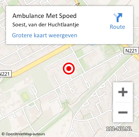 Locatie op kaart van de 112 melding: Ambulance Met Spoed Naar Soest, van der Huchtlaantje op 15 augustus 2016 21:17