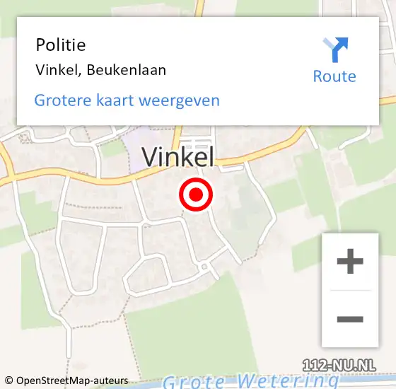 Locatie op kaart van de 112 melding: Politie Vinkel, Beukenlaan op 15 augustus 2016 22:13