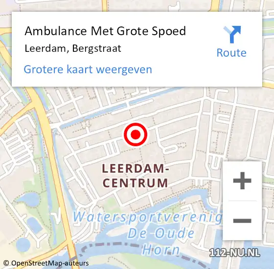 Locatie op kaart van de 112 melding: Ambulance Met Grote Spoed Naar Leerdam, Bergstraat op 15 augustus 2016 22:18