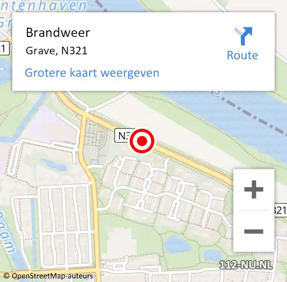 Locatie op kaart van de 112 melding: Brandweer Grave, N321 op 24 december 2013 09:08