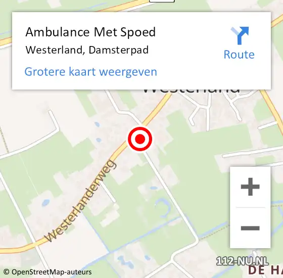 Locatie op kaart van de 112 melding: Ambulance Met Spoed Naar Westerland, Damsterpad op 16 augustus 2016 05:27