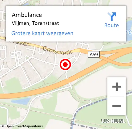 Locatie op kaart van de 112 melding: Ambulance Vlijmen, Torenstraat op 16 augustus 2016 08:03