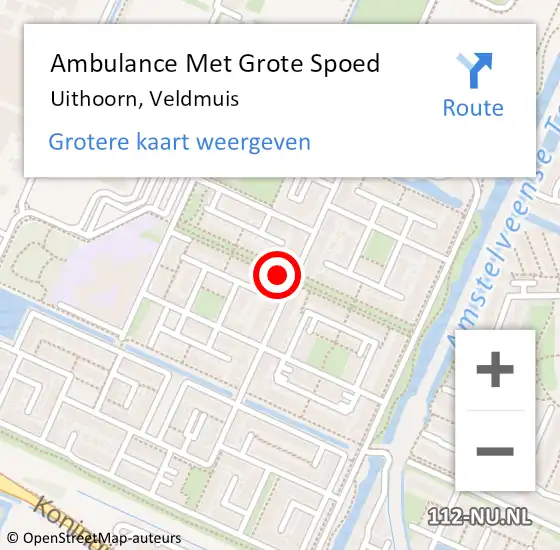 Locatie op kaart van de 112 melding: Ambulance Met Grote Spoed Naar Uithoorn, Veldmuis op 16 augustus 2016 08:32