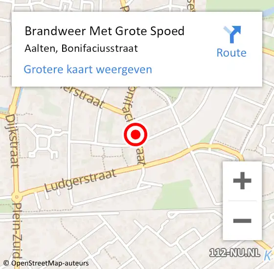 Locatie op kaart van de 112 melding: Brandweer Met Grote Spoed Naar Aalten, Bonifaciusstraat op 16 augustus 2016 09:00