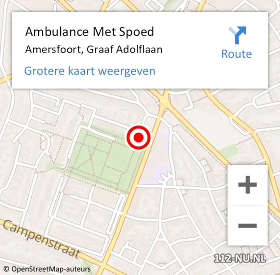 Locatie op kaart van de 112 melding: Ambulance Met Spoed Naar Amersfoort, Graaf Adolflaan op 16 augustus 2016 09:23