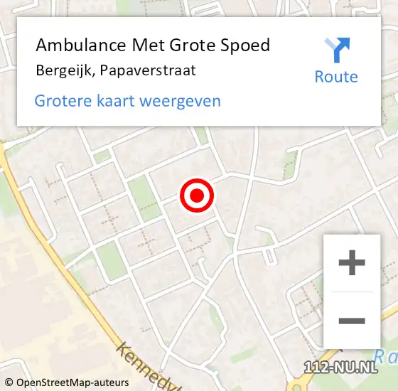 Locatie op kaart van de 112 melding: Ambulance Met Grote Spoed Naar Bergeijk, Papaverstraat op 16 augustus 2016 09:58