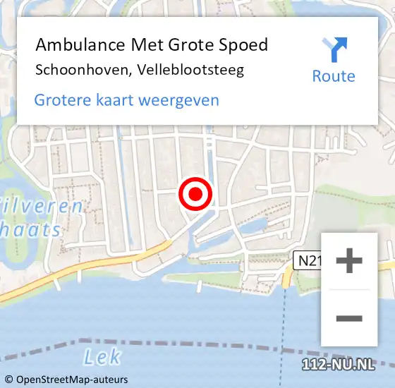 Locatie op kaart van de 112 melding: Ambulance Met Grote Spoed Naar Schoonhoven, Velleblootsteeg op 16 augustus 2016 10:21