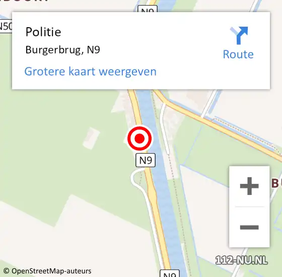 Locatie op kaart van de 112 melding: Politie Burgerbrug, N9 op 16 augustus 2016 10:25