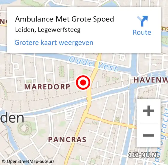 Locatie op kaart van de 112 melding: Ambulance Met Grote Spoed Naar Leiden, Legewerfsteeg op 16 augustus 2016 11:13