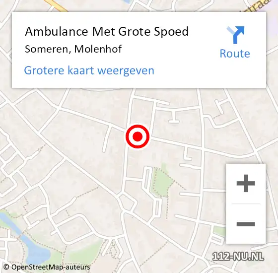 Locatie op kaart van de 112 melding: Ambulance Met Grote Spoed Naar Someren, Molenhof op 16 augustus 2016 11:54