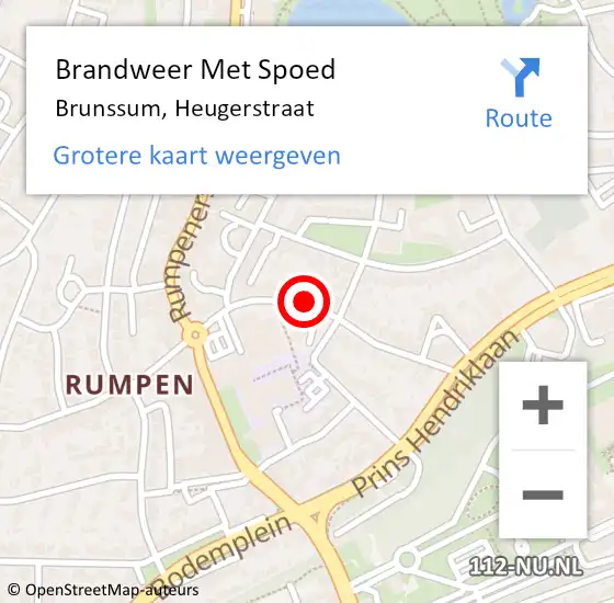 Locatie op kaart van de 112 melding: Brandweer Met Spoed Naar Brunssum, Heugerstraat op 16 augustus 2016 12:17